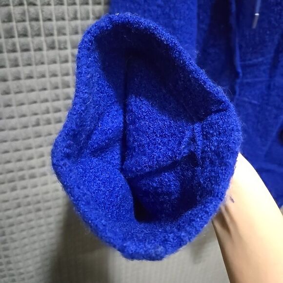 Y2K Wool Statement Sweater Jacket SzS/M Hooded Blue Mod Twee Glam Rock 60s 80s - Picture 11 of 16